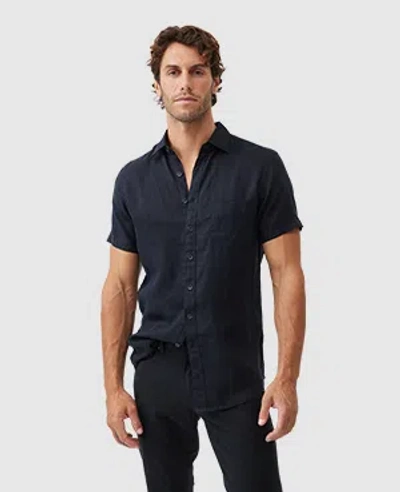 Rodd & Gunn Palm Beach Sports Fit Short Sleeve Linen Button-up Shirt In Blue