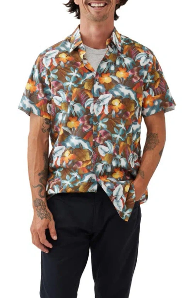 Rodd & Gunn Port Hutt Floral Short Sleeve Button-up Shirt In Rust