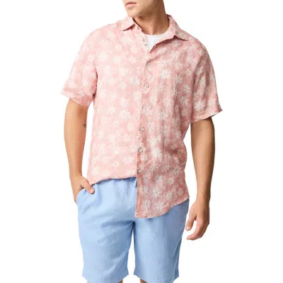 Rodd & Gunn Belleknowes Regular Fit Short Sleeve Linen Shirt In Flamingo