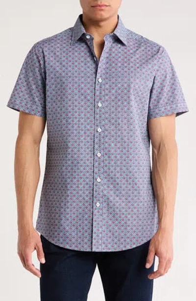 Rodd & Gunn Carswell Short Sleeve Cotton Button-up Shirt In Blue Coral