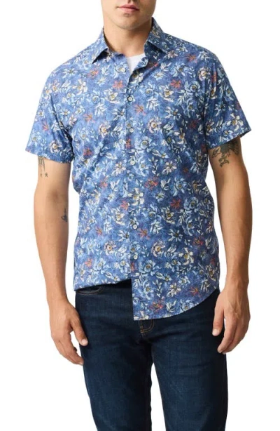 Rodd & Gunn Dalefield Floral Short Sleeve Cotton Button-up Shirt In Bluestone