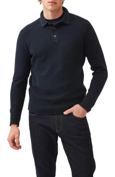 Rodd & Gunn Eastern Bush Long Sleeve Cotton Rib Polo Sweatter In Navy