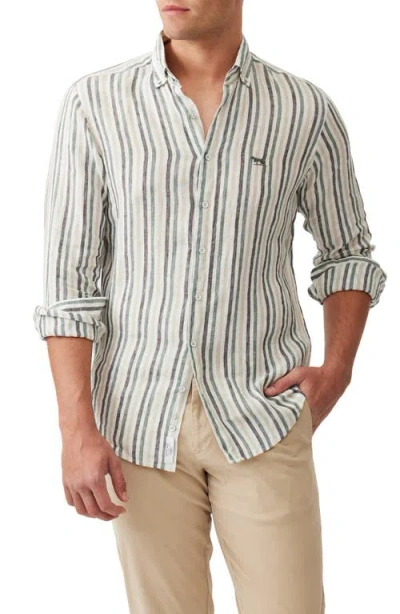Rodd & Gunn Gimmerburn Stripe Linen Button-up Shirt In Leaf
