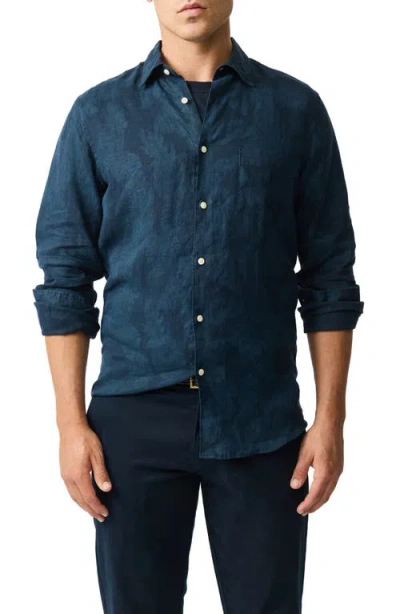 Rodd & Gunn North River Slim Fit Printed Linen Shirt In Midnight