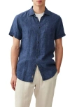 Rodd & Gunn Palm Beach Sports Fit Short Sleeve Linen Button-up Shirt In Blue