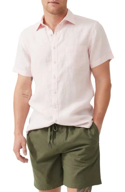 Rodd & Gunn Palm Beach Sports Fit Short Sleeve Linen Button-up Shirt In Rosewater
