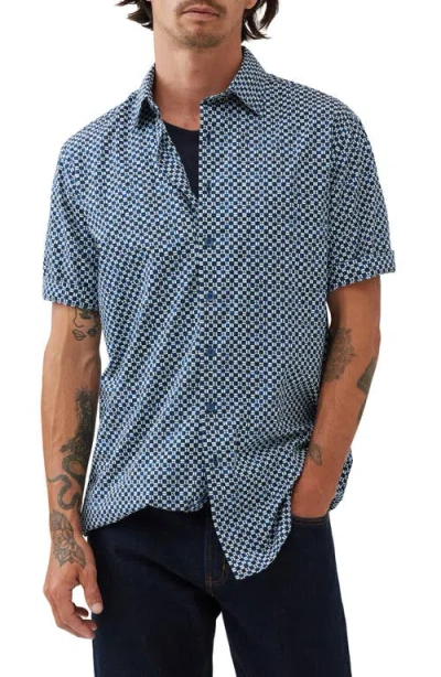 RODD & GUNN RODD & GUNN YATE'S POINT ORIGINAL FIT TILE PRINT SHORT SLEEVE COTTON BUTTON-UP SHIRT