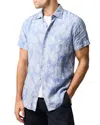 Rodd & Gunn Savill Bay Frond Print Short Sleeve Linen Button-up Shirt In Chambray
