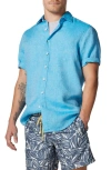 Rodd & Gunn Waiheke Original Fit Short Sleeve Linen Button-up Shirt In Cobalt