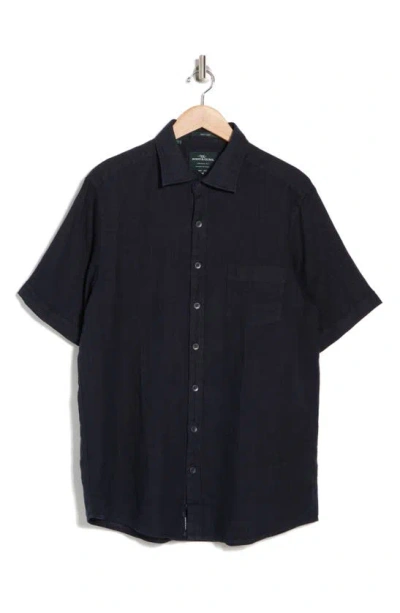 Rodd & Gunn Waiheke Original Fit Short Sleeve Linen Button-up Shirt In Black