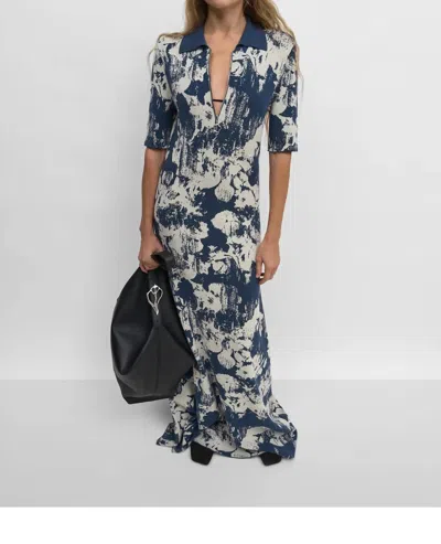 Rodebjer Clover Denim Flower Dress In Navy/sand In Multi