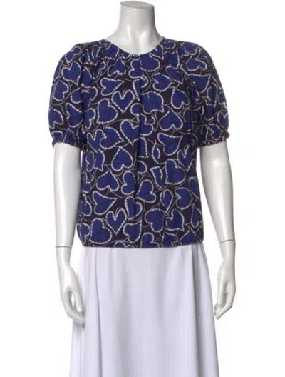 Pre-owned Rodebjer Floral Print Crew Neck Blouse In Blue