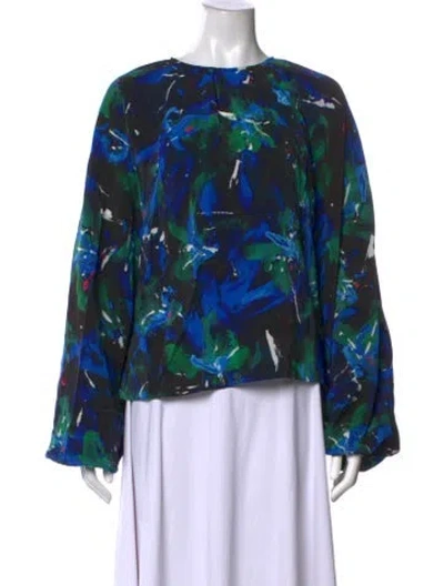 Pre-owned Rodebjer Floral Print Crew Neck Blouse W/ Tags In Blue