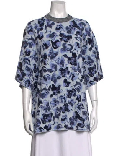 Pre-owned Rodebjer Floral Print Crew Neck Top In Blue/white