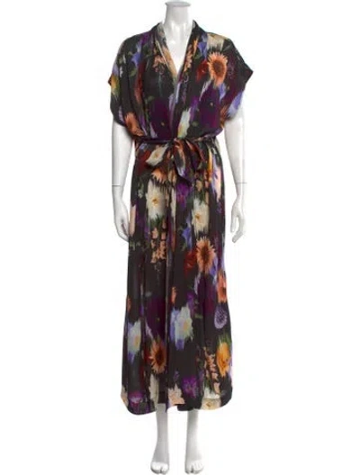Pre-owned Rodebjer Floral Print Long Dress In Black