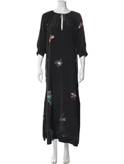 Pre-owned Rodebjer Floral Print Long Dress In Black