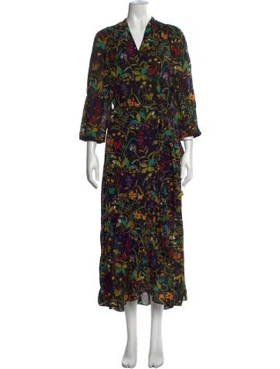 Pre-owned Rodebjer Floral Print Long Dress In Black