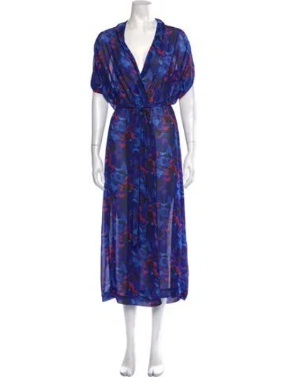 Pre-owned Rodebjer Floral Print Long Dress In Blue