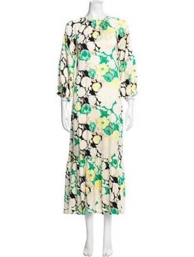 Pre-owned Rodebjer Floral Print Long Dress In Green