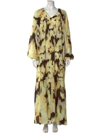 Pre-owned Rodebjer Floral Print Long Dress In Green/yellow