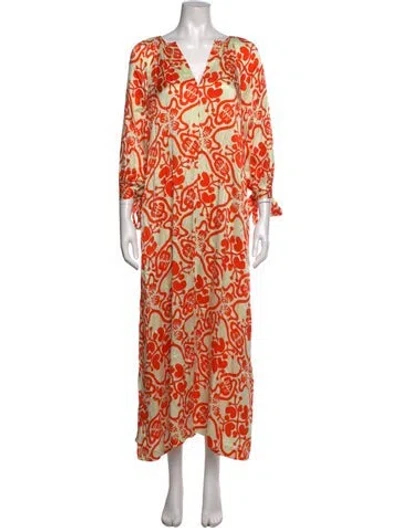 Pre-owned Rodebjer Floral Print Long Dress W/ Tags In Orange