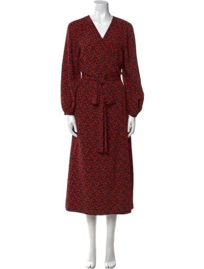 Pre-owned Rodebjer Floral Print Midi Length Dress In Red