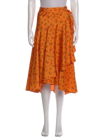 Pre-owned Rodebjer Floral Print Midi Length Skirt In Orange