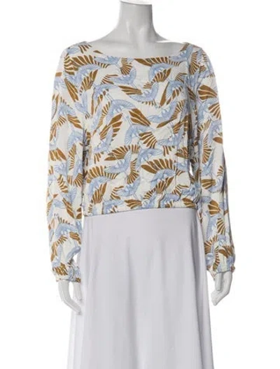 Pre-owned Rodebjer Floral Print Scoop Neck Top W/ Tags In White