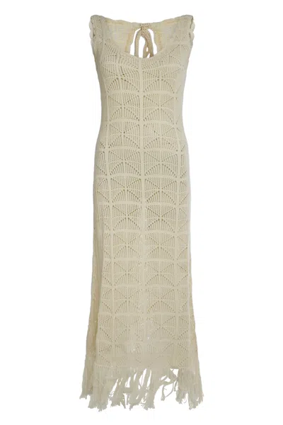 Rodebjer Frayed Hem Cotton Sweater-dress With Lace-up Detail In Green