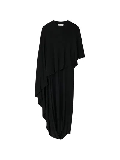 Rodebjer Kate Caped Asymmetrical Midi Dress In Black