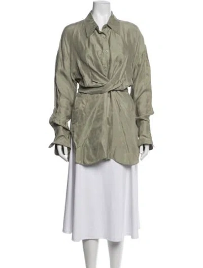 Pre-owned Rodebjer Long Sleeve Button-up Top In Green