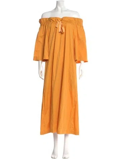 Pre-owned Rodebjer Off-the-shoulder Long Dress In Yellow