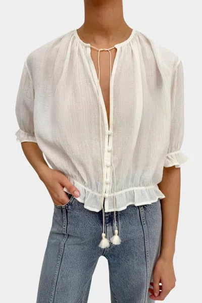 Rodebjer Perla Plissé Blouse In Gardenia Cream In Beige