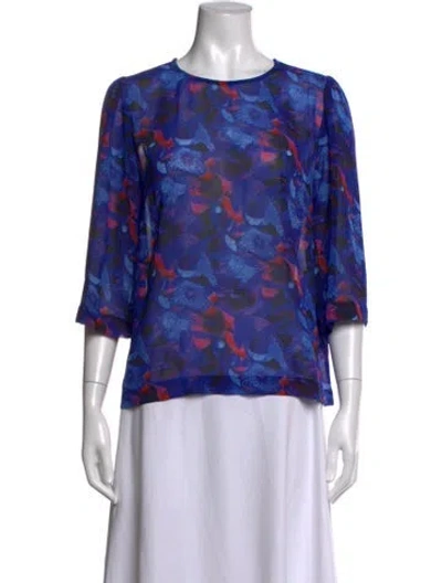 Pre-owned Rodebjer Printed Bateau Neckline Blouse In Blue