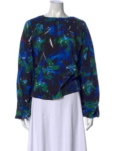 Pre-owned Rodebjer Printed Crew Neck Blouse In Blue