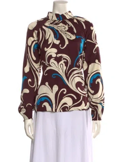 Pre-owned Rodebjer Printed Mock Neck Blouse In Brown