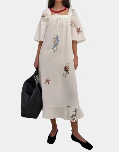 Rodebjer Salem Square Neck Dress In Cream Multi Duchess In White