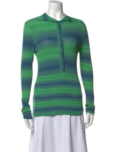 Pre-owned Rodebjer Striped Long Sleeve Polo W/ Tags In Green