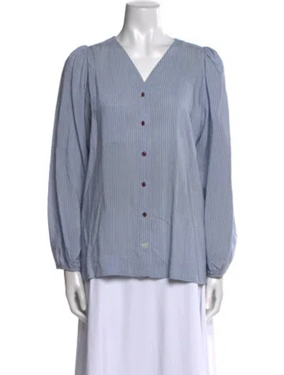Pre-owned Rodebjer Striped V-neck Button-up Top In Blue