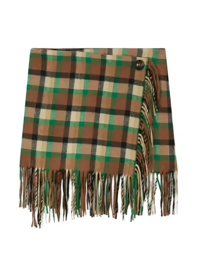 Rodebjer The Aera Checked Fringed Skirt In White