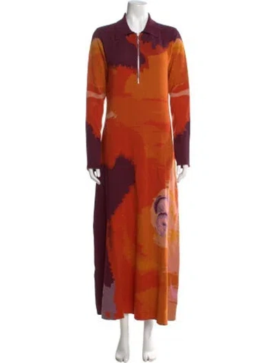 Pre-owned Rodebjer Tie-dye Print Long Dress In Orange