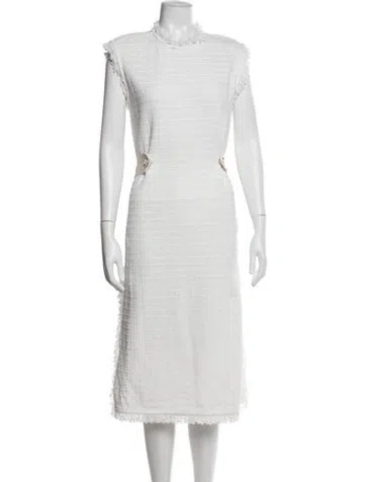 Pre-owned Rodebjer Tweed Pattern Midi Length Dress In White
