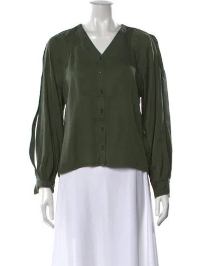Pre-owned Rodebjer V-neck Long Sleeve Blouse In Green