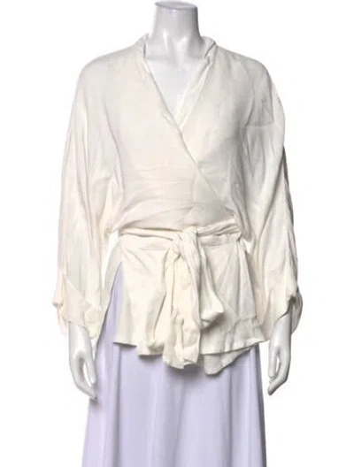 Pre-owned Rodebjer V-neck Long Sleeve Blouse In White