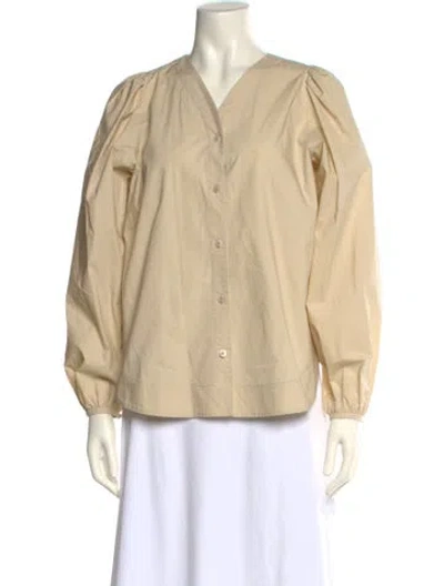Pre-owned Rodebjer V-neck Long Sleeve Button-up Top In Neutral