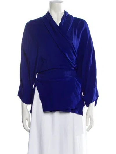 Pre-owned Rodebjer V-neck Three-quarter Sleeve Blouse In Blue