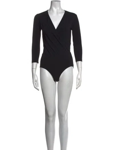 Pre-owned Rodebjer V-neck Three-quarter Sleeve Bodysuit In Black
