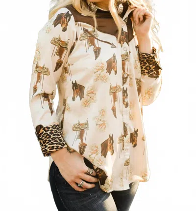 Rodeo Quincy Women's El Caballo Button Up In Beige In Multi