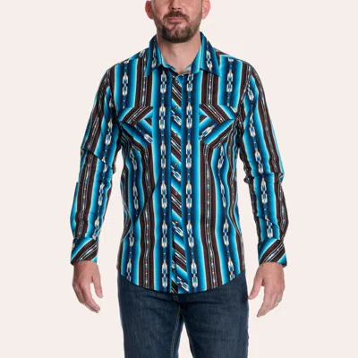 Rodeo Time Dale Brisby Men's Teal & Brown Aztec Print Long Sleeve Pearl Snap Western Shirt In Blue