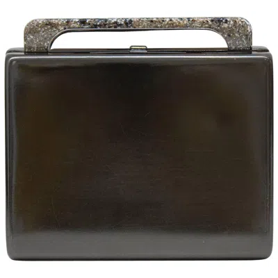 Pre-owned Rodo 1980s  Pewter Minaudiere Clutch With Faux Granite Detailing In Black